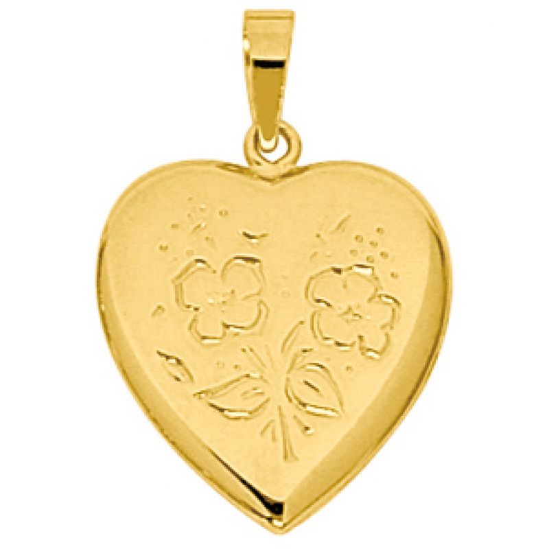 Pendentif Cassolette coeur gravé fleurs (or jaune 750°) Berceau magique bijoux