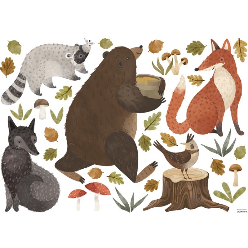 Planche de stickers L Woodland Bear & Friends (64 x 90 cm) Lilipinso