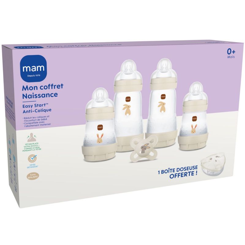 Coffret Naissance Sable (4 biberons + 1 sucette + 1 boîte doseuse) MAM Produit 2