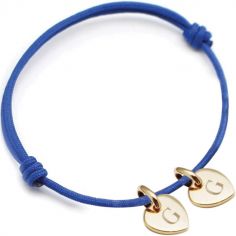 Bracelet cordon 2 charms coeur personnalisable (plaqué or)