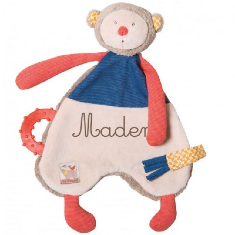 Doudou attache sucette singe Les Papoums personnalisable Moulin Roty