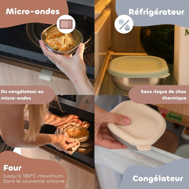 Lot de 3 boîtes repas Inox Natural Set Béaba Ambiance 9