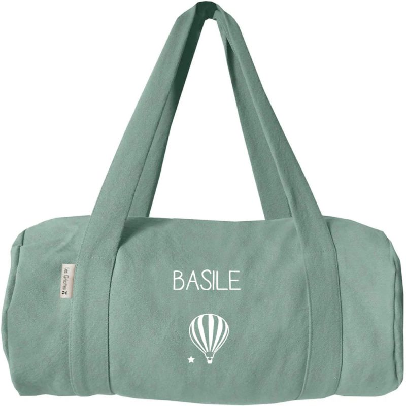 Sac de voyage enfant vert amande en coton (personnalisable) Les Griottes Produit 1 grande taille