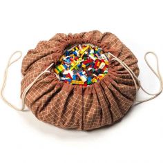 Sac à jouets 2 en 1 en coton bio Carreaux marron Organic - Play&Go
