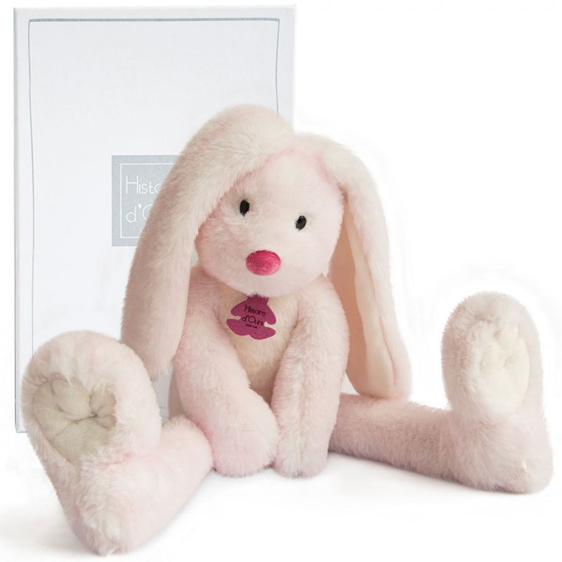 Peluche Lapin Fluffy aux longues jambes rose (38 cm) Histoire d'Ours