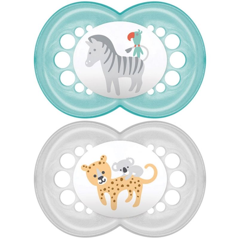 Lot de 2 sucettes anatomiques Décor classique mixte en silicone (6 mois et +) MAM