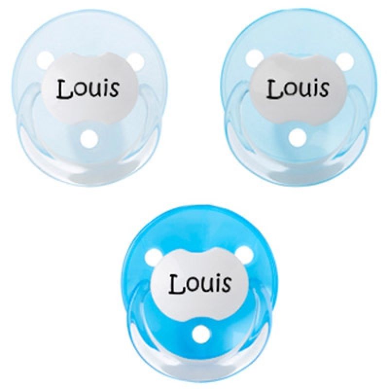 Lot de 3 sucettes personnalisables bleues rondes Baby-nova en silicone (3-36 mois) Baby Tute