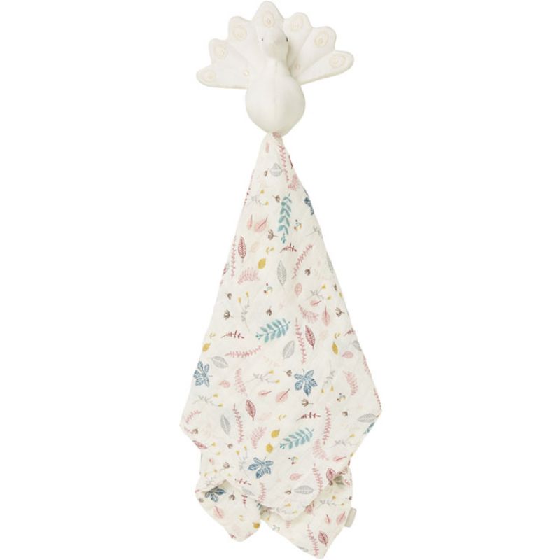 Doudou plat en coton bio Paon Pressed Leaves rose Cam Cam Copenhagen