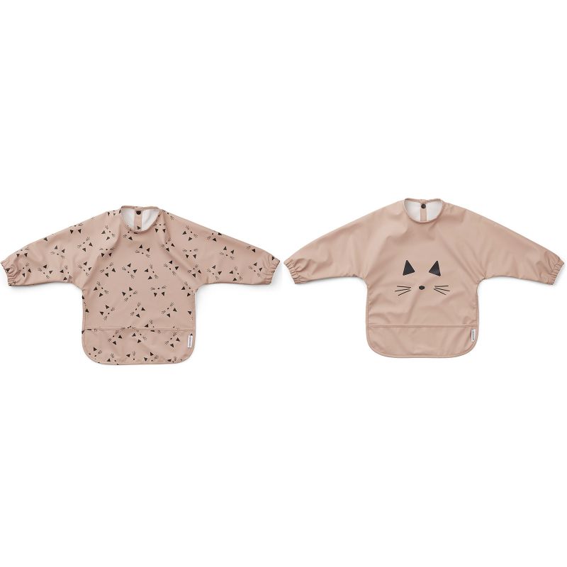 Lot de 2 bavoirs à manches Merle chat rose Liewood