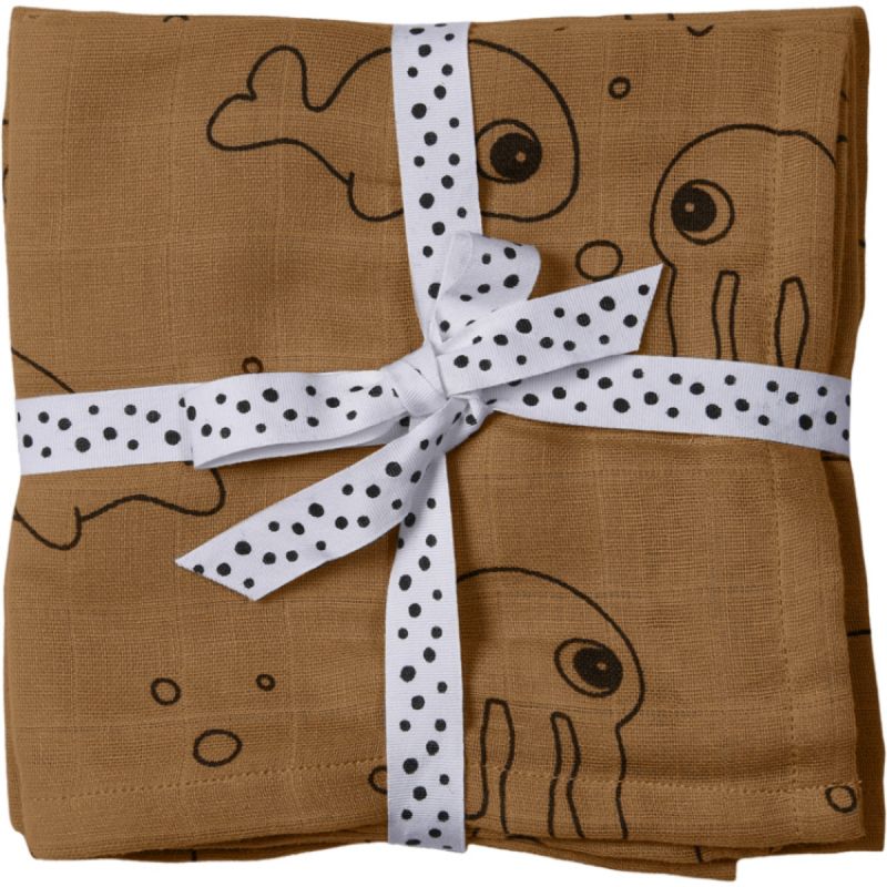 Lot de 2 langes Sea Friends jaune moutarde (70 x 70 cm) Done by Deer Produit 1 grande taille