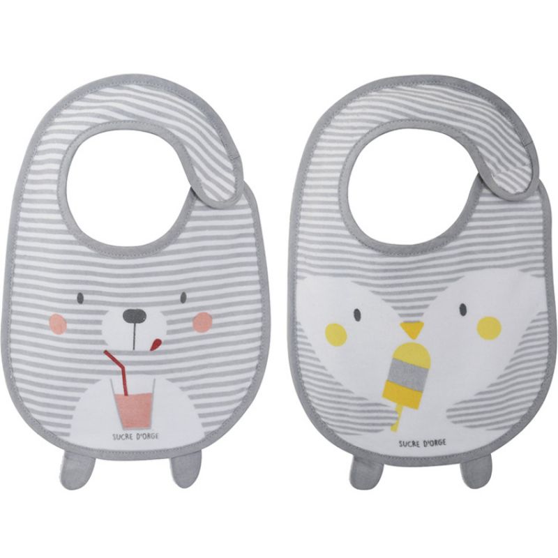 Lot de 2 bavoirs pingouin et ours gris Sucre d'orge