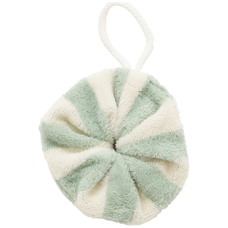 Fleur de douche enfant en éponge bambou rayée ivoire et vert de gris BB & Co Produit 1