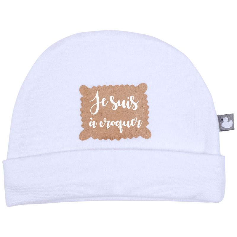 Bonnet doublé pur coton Je suis à croquer blanc BB & Co Produit 1