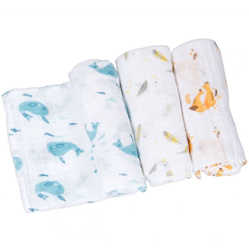 Lot de 3 langes Le voyage d'Olga personnalisable (70 x 70 cm) Moulin Roty