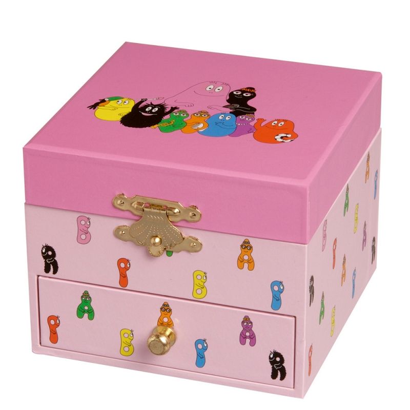 Coffret à bijoux musical cube rose famille Barbapapa Trousselier