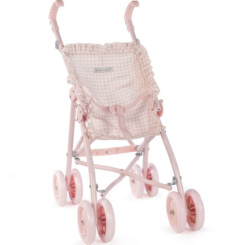 Poussette pour poupée Tom Vichy rosa (47 x 63 cm) Pasito a pasito