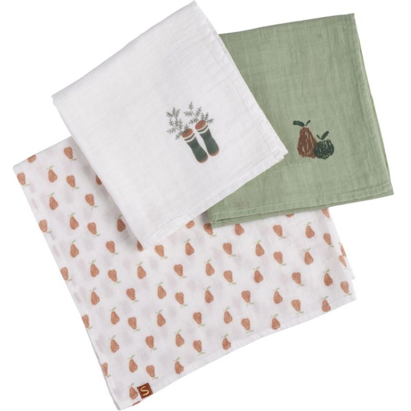 Lot de 3 langes en coton bio Botanica (70 x 70 cm) Sauthon