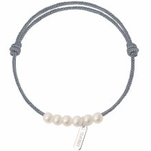Bracelet enfant Baby little treasures cordon gris cendré 6 perles blanches 3 mm (or blanc 750°)  par Claverin