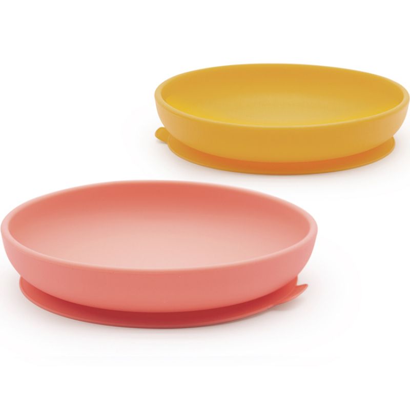 Lot de 2 assiettes à ventouse en silicone mimosa-coral EKOBO