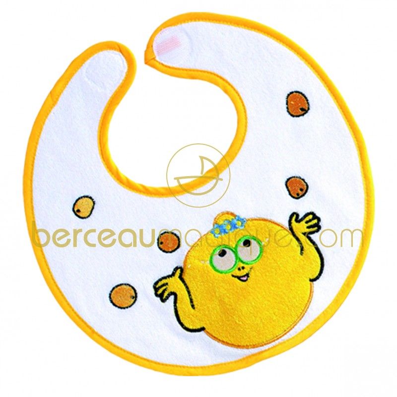 Bavoir naissance pouet pouet Barbamama fruits jaune Babycalin