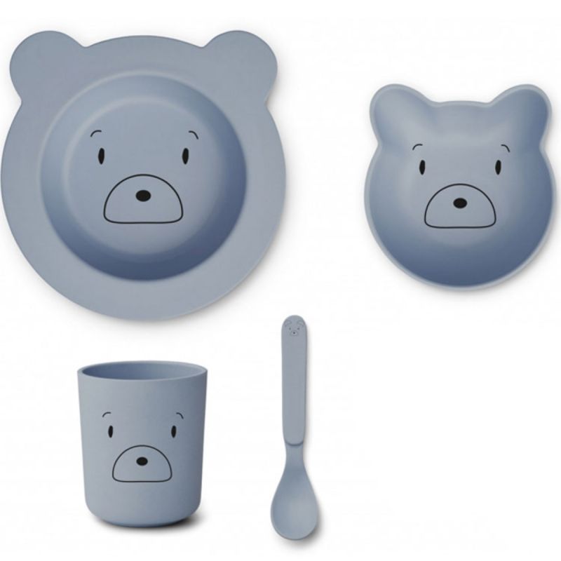 Coffret repas en bioplastique Joana Mr Bear stormy blue (4 pièces) Liewood
