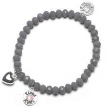 Bracelet Charm coeur perles grises charm rose  par Proud MaMa