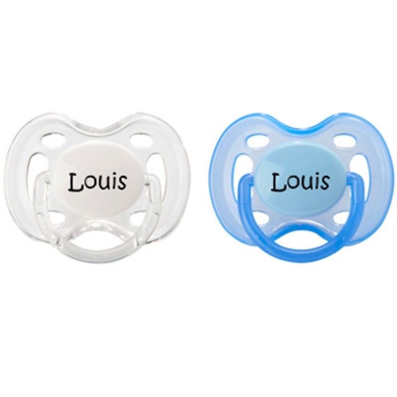 Lot de 2 sucettes anatomiques personnalisables Avent bleu et blanc (0-6 mois) Baby Tute