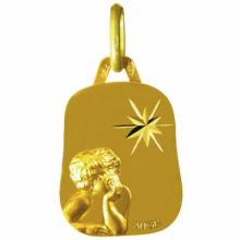Médaille trapèze Ange rêveur étoile 15 mm (or jaune 750°)  par Maison Augis
