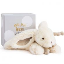 Coffret peluche lapin beige Bonbon (25 cm)  par Doudou et Compagnie