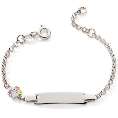 Gourmette Fleur laqué 12 + 2 cm (argent) Baby bijoux