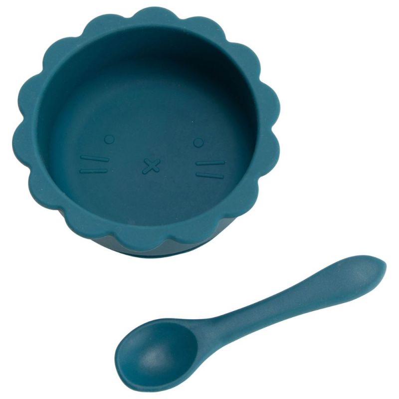 Bol ventouse + cuillère en silicone bleu Amadeus Les Petits
