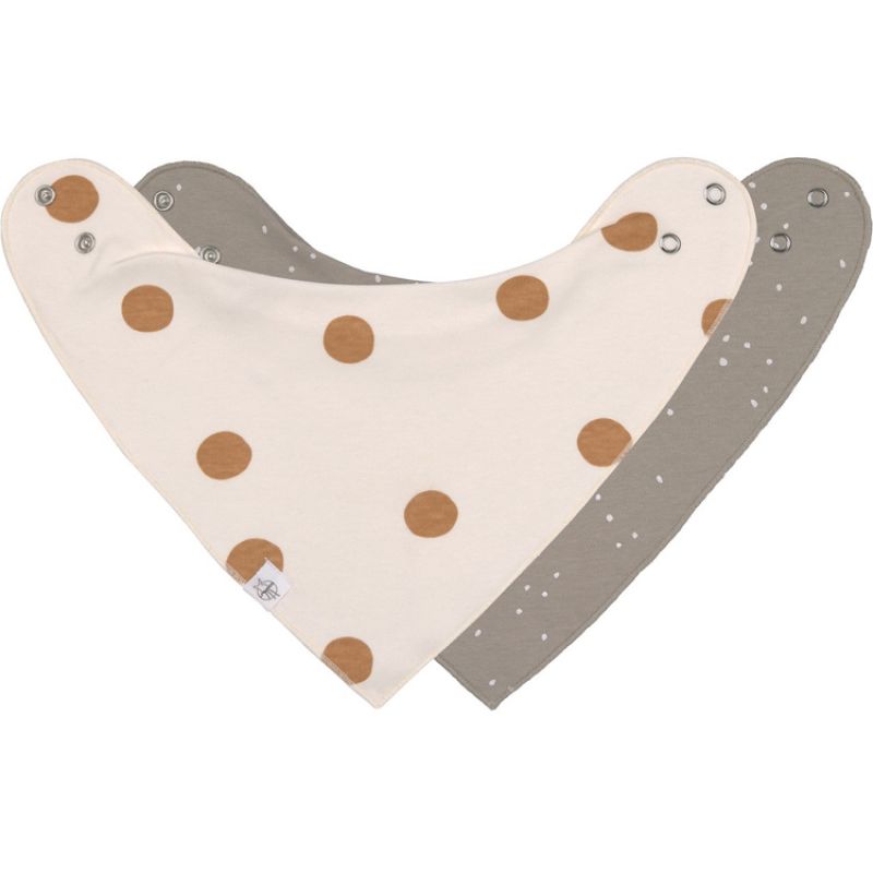 Lot de 2 bavoirs bandanas en coton bio taupe et blanc cassé Lässig