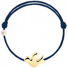 Bracelet cordon Colombe et perle bleu marine (or jaune 750°)  par Claverin