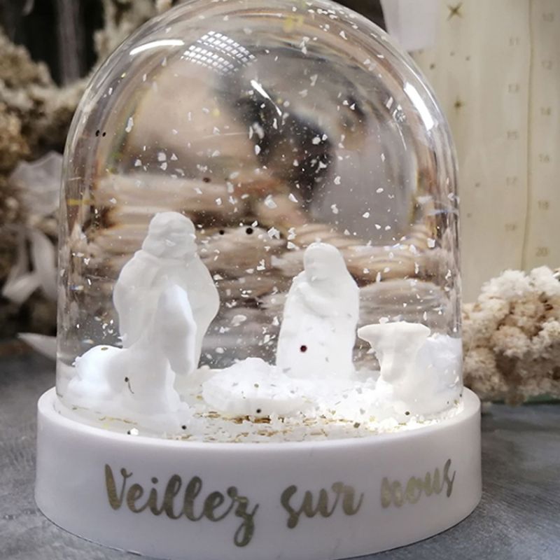 Boule à neige Crèche de Noël Veillez sur nous Catho Rétro