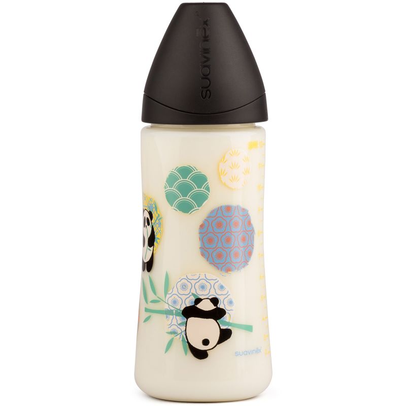 Biberon avec tétine physiologique en silicone Panda noir (360 ml) Suavinex