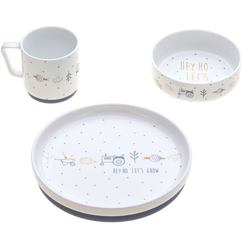 Coffret repas en porcelaine bleu Garden Explorer (3 pièces) Lässig