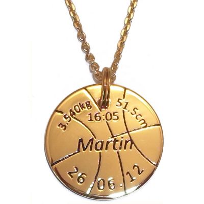 Médaille de naissance ballon de basket avec chaîne (plaqué or jaune)