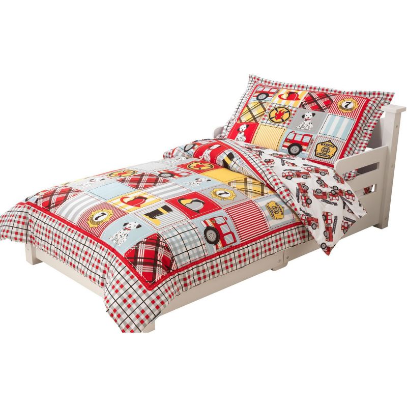 Set 4 pièces taie d'oreiller + couette + drap plat + drap housse Camion de pompier KidKraft