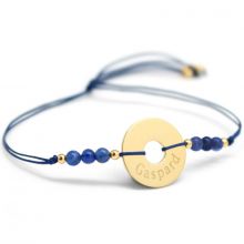 Bracelet cordon Rainbow Mini jeton bleu marine personnalisable (plaqué or)  par Petits trésors