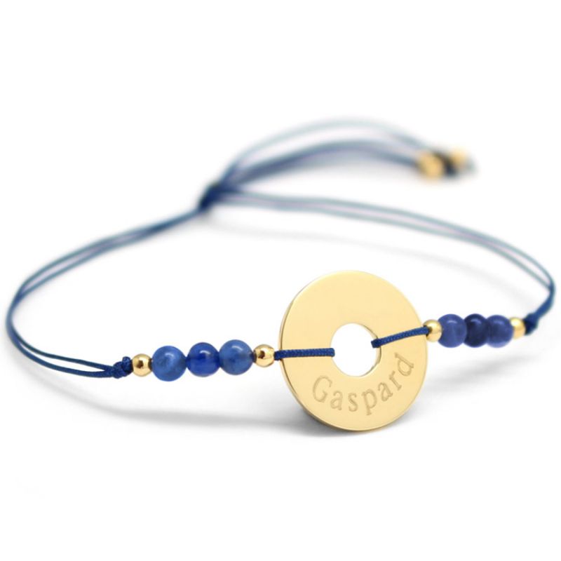 Bracelet cordon Rainbow Mini jeton bleu marine personnalisable (plaqué or) Petits trésors