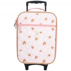Valise à roulettes enfant Coeurs rose et caramel - Kidzroom