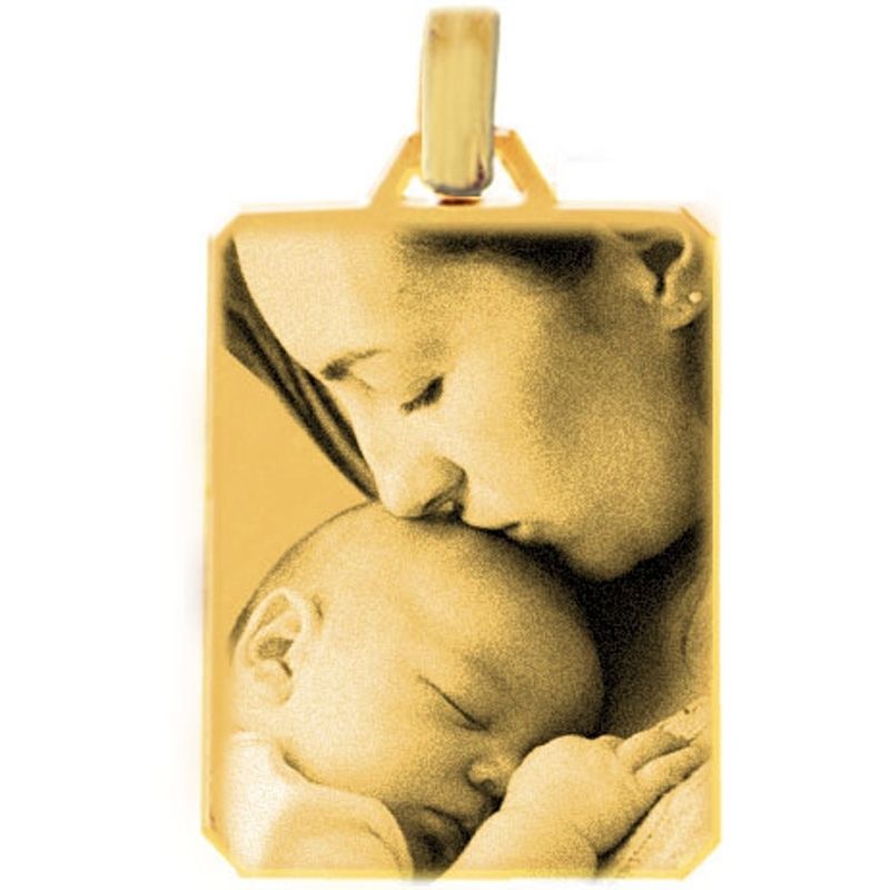 Pendentif grand rectangle avec photogravure 1 à 3 visages (or jaune 750°) Louis de l'Ange