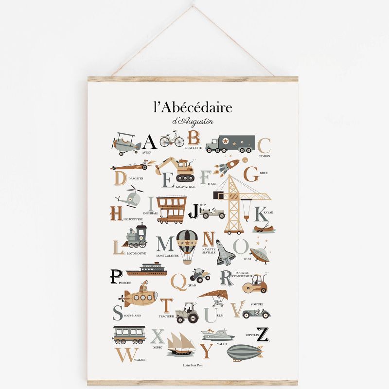 Affiche A2 Abécédaire des véhicules avec support (personnalisable) Lutin Petit Pois