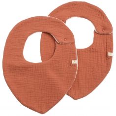 Lot de 2 bavoirs en double gaze de coton Terracotta - Sauthon