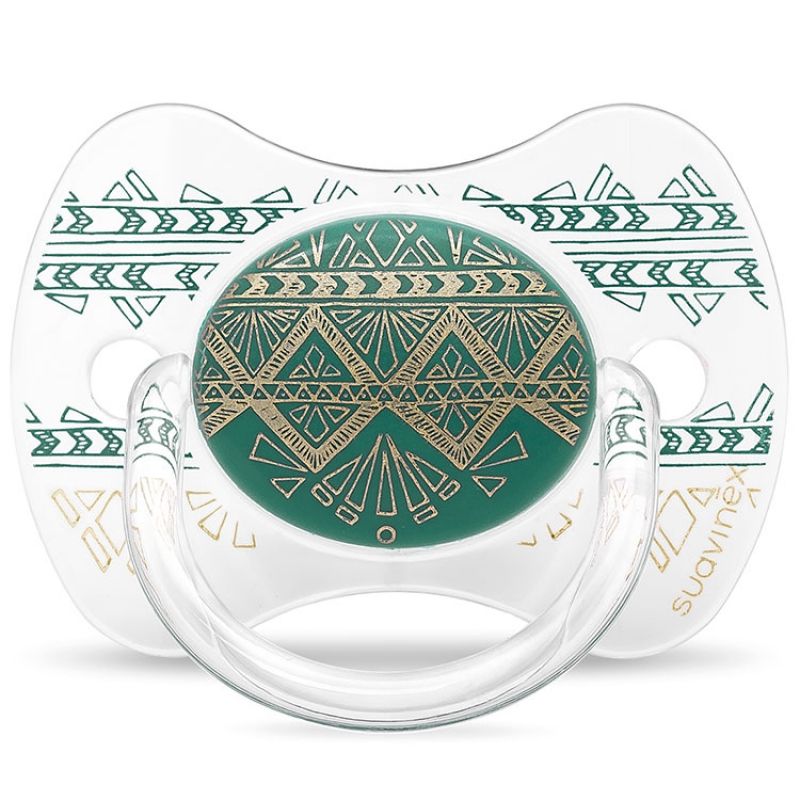 Sucette anatomique réversible Couture Ethnic vert et doré en silicone (4-18 mois) Suavinex