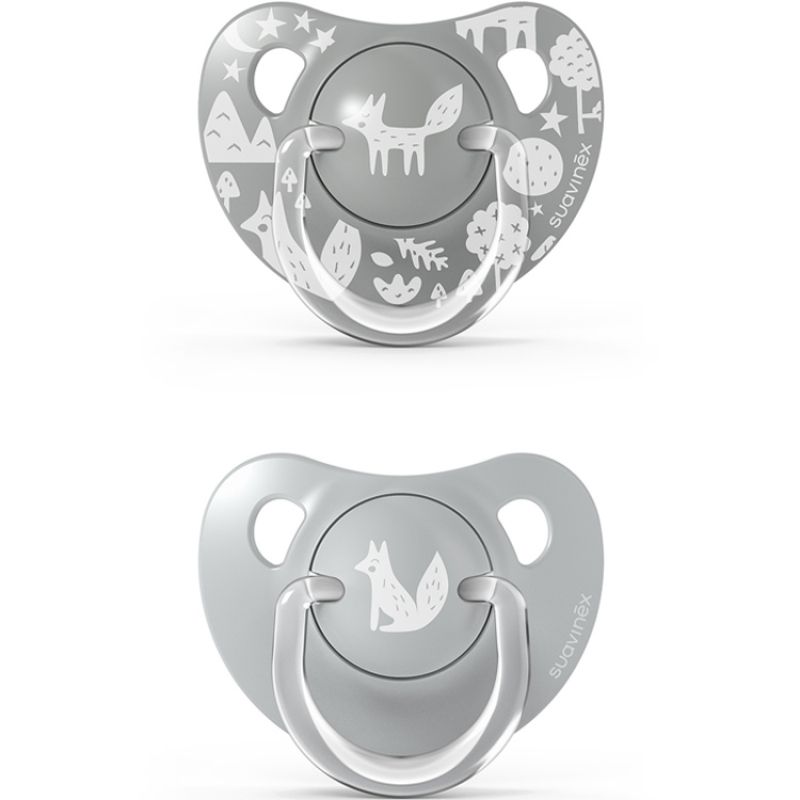 Lot de 2 sucettes physiologiques en silicone gris (18 mois et +) Suavinex