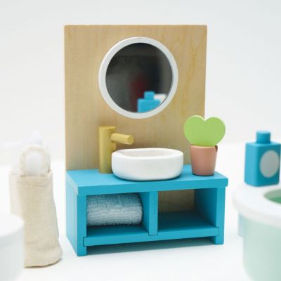 Salle de bain pour maison de poupée en bois FSC