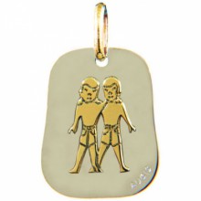 Médaille trapèze signe Gémeau 18 mm (or jaune 750° et acier)  par Maison Augis