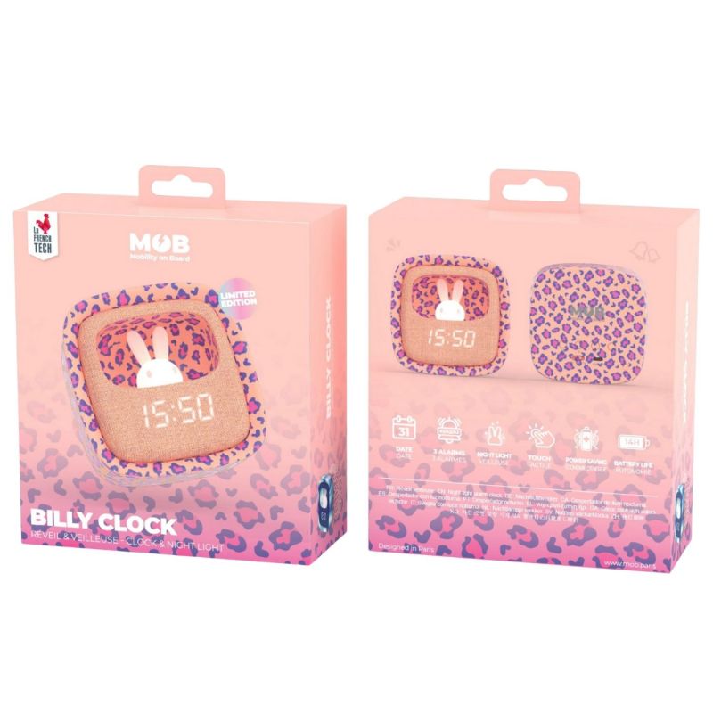 Réveil 2 en 1 Billy Clock Léopard Rose MOB Packaging 5