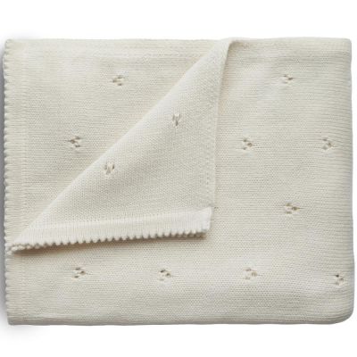 Couverture tricotée en coton bio Pointelle Ivory (100 x 80 cm)  par Mushie